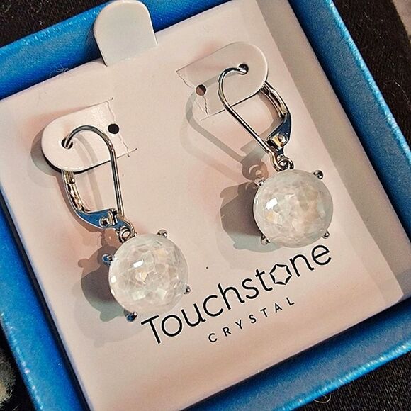 #Touchstone Crystal Ella Earrings Electric White Rhodium Plate #NIB #NWT - Picture 1 of 1